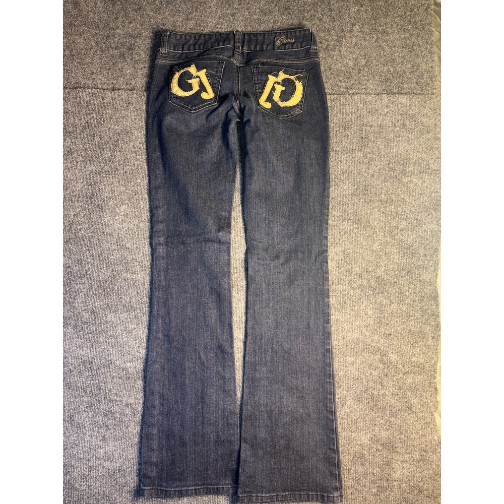 GUESS Jeans Womens 27 Blue Denim Studded Low Rise Bootcut Leg Dark Wash Stretch - Picture 11 of 14